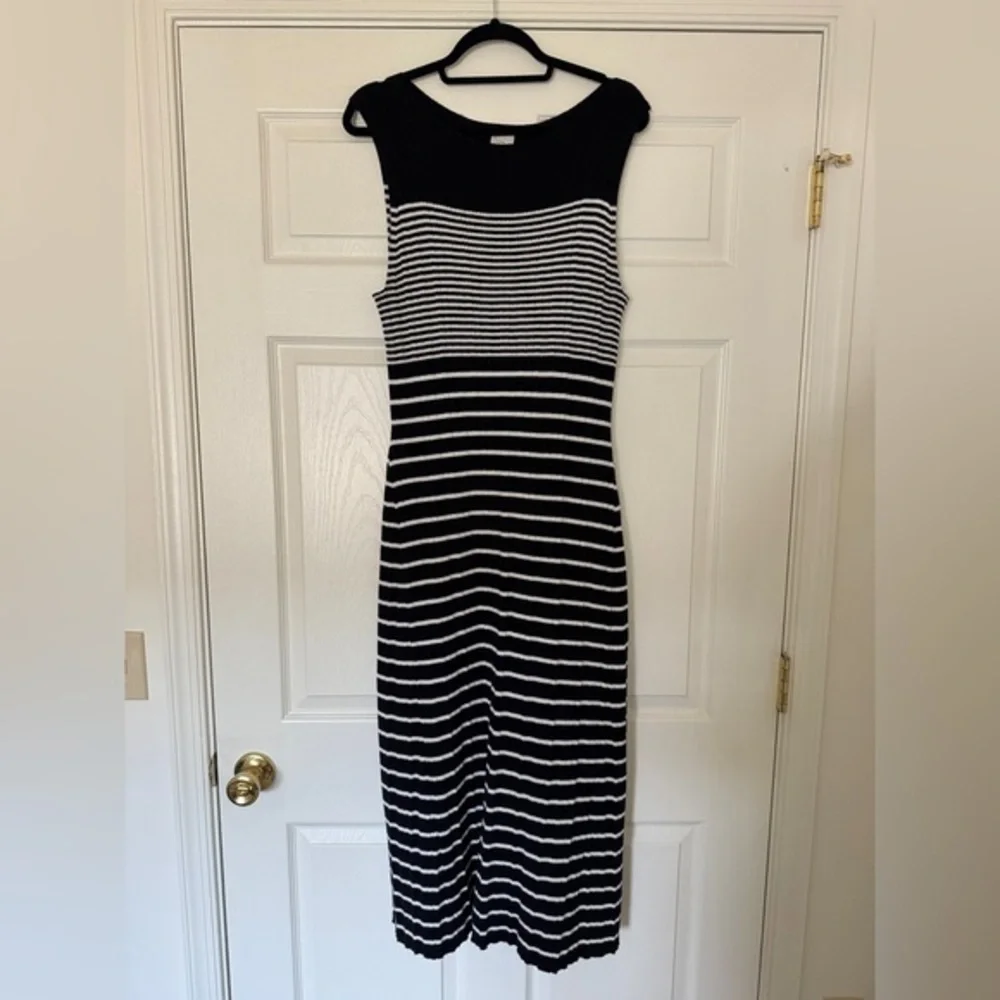 A New Day Black & White Striped Midi Dress | Sleeveless Stretch Knit XXL